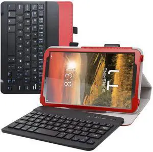 LiuShan Detachable Keyboard Standing PU Leather Cover Case for 8" Sunshine T1 Elite/Foxx T8/Qlink Scepter 8/Sky Devices Elite OctaX/T8 Plus/Xmobile X8/Hyundai Hytab Plus 8WB1,Red