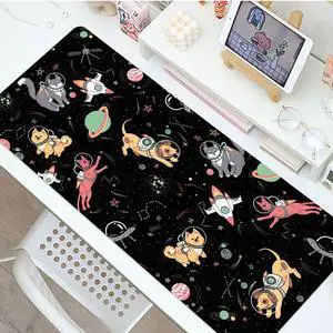 Cute Kawaii Space Dogs Large Mouse Pad, PU Leather Desk Pad Protector, Non-Slip Computer Desk Writing Mat, Gaming Keyboard Mouse Pad, Office Desk Accessories