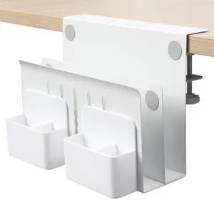 MAXECHO Desk Side Storage, Under Desk Laptop Mount, Table Side Hanging File Organizer, No Drill Clamp On Cable Management Tray, Laptop Holder with Magnetic Pen Holder for Office and Home, Load 22 Lbs