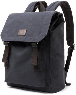 MOYYI Vintage Canvas Backpack for Men Fits 14 Inch Laptop Samll Backpack Daypack Flap Tear-Resistant for Travel Rucksack College Dark Blue