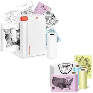 ORGBRO X3 Sticker Printer with 3 Rolls Colorful Non-Adhesive Paper, Bluetooth Thermal Printer Support 2-3 inch Printing Width, 80mm x 3m Thermal Stickers for Study Notes, Plan Journal, Photo