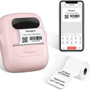 P50 2 Inch Label Maker Prints 0.47-1.96 inch, Bluetooth Thermal Printer for Jewelry/Holographic Silver/Transparent/Colorful/White Label with 1 Roll 40x30mm Label - Pink