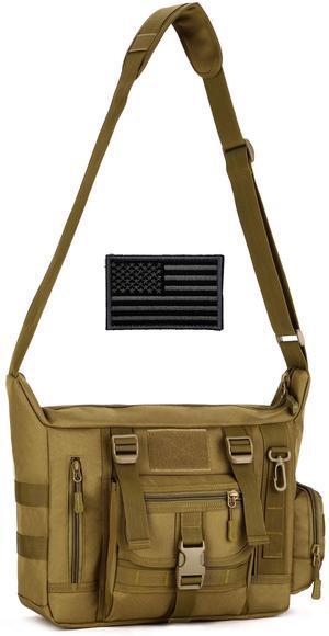 Protector Plus Tactical Messenger Bag Men Military MOLLE Sling Shoulder Pack Briefcase Assault Gear Handbags Outdoor Utility Carry Satchel Laptop Case (Patch Included), Brown