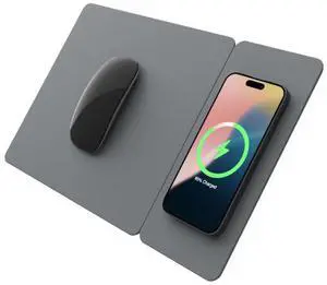POUT H3 Split Wireless Charging Mouse Pad  Fast Qi Charger with Magnetic Attachment  Smooth Surface & Anti-Slip Base  Compatible with Smartphones and Earbuds (Dust Gray)
