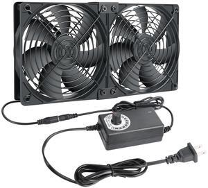 Qirssyn 2 x 120mm 240mm Computer Fan with AC Plug, 110V - 240V AC Powered Fan with Variable Speed Controller for Receiver Cabinet Chassis Machine Server Workstation Cooling
