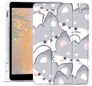 JOYLAND Cute Animal Pad Case for iPad 9th/7th/8th Generation 10.2 Inch with Pencil Holder, Clear TPU Foldable Smart Stand Back Cover, Auto Wake/Sleep Full Body Protective Anti-Slip Shockproof Case