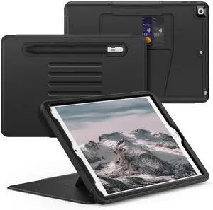 SEYMAC for iPad 9th/ 8th/ 7th Generation Case 10.2 Inch, Smart Magnetic Auto Sleep Shockproof Protective Case with Stable Stand/Pencil Holder/Card Slot for iPad 10.2 Inch, Black