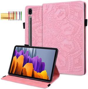 Folio Case for Samsung Galaxy Tab S10 Ultra 2024/S9 Ultra 2023/S8 Ultra 2022 14.6", Techcircle Mandala Embossed PU Leather Stand Soft Back Cover Slim Elastic Band Case w/Card Slots+Pen Holder, Pink