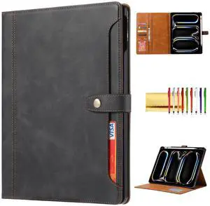 Folio Case for iPad Pro 13 (M4) 2024 7th Gen, TECHCIRCLE Vegan Leather Folding Stand [Built-in Pencil Holder] Soft TPU Back Shell Protective Smart Cover with Card Slots & Pockets, Black