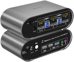 Terived HDMI(4K144Hz)&DP(4K60Hz) Monitor KVM Switch 4K60Hz, Audio Microphone hotkey EDID with Cables