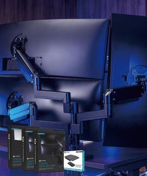 ULTRARM Heavy Duty Triple Monitor Arm with Reinforcement Plate for Ultrawide Monitors up to 57" and 44 lbs, Dual Monitor Stand for Dual 49" Vertical Stacked Monitor Mount