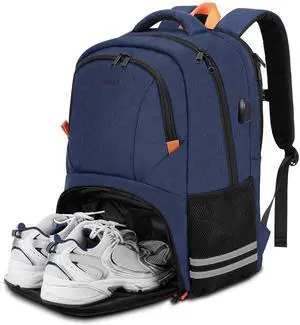 Ytonet Gym Backpack for Men Women, Travel Backpack with USB Charging Port, Lightweight Water Resistant Workout Gym Bag Fit 17.3 Inch Laptop, Sports, Camping, Hiking, Dark Blue