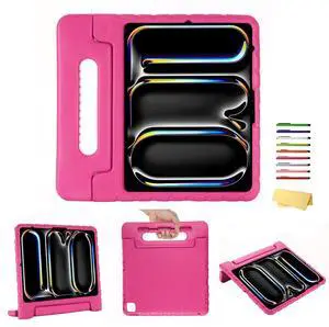 UUcovers Kids Case for iPad Air 13-inch M3/M2 (2025/2024) & iPad Pro 13 inch M4 (2024) with Pencil Holder/Kickstand, Lightweight Anti-Slip Handle Stand Soft EVA Foam Shockproof Rugged Cover, Rose