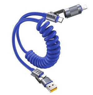 Vexipia 4-in-1 Coiled USB C Cable for Car [240W Fast Charging] USB C to Light-ning Cable [CarPlay&Android Auto] Charger Cord with Light-ning/Type C/USB A Multi Ports for iPhone iPad -5ft (Blue)