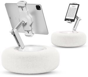 Viozon Tablet Stand Pillow, Compatible with 4.7"-13" Phone/Tablet, iPad, iPhone, Samsung, Google, Kindle, 360degAdjustable Phone Holder for Bed with Soft Plush Fabric, and Detachable Bowl, White