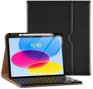 VIKESI Keyboard Case for iPad 11th Generation (A16,2025)/ iPad 10th Generation Case (10.9" 2022),Premium Leather Smart Cover,Built-in Breathing Light,Function Row,Pencil Holder,Card Slots - Black