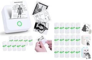 Vicbear Mini Sticker Printer Set with 10 Rolls Sticker Paper + 15 Rolls White Thermal Sticker Paper Set, White