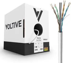 Voltive Cat6 Riser (CMR), 500ft, White - Solid Bare Copper Bulk Ethernet Cable - UTP - 600MHz - UL Certified & ETL Verified