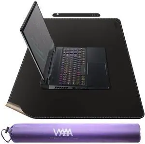 VYAAA Cork & Leather Desk Mat, 35.4"×19.6" Large Mouse Pad, Desktop Protector for Desk, Multifunctional Keyboard Mouse Pad for Home or Office (Black)