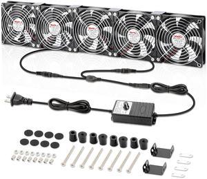 Wathai 120mm x 5 Small Box Computer Fan with AC Plug Dual Ball with Variable Speed Controller for External GPU, Server Rack Cabinet, Chicken Coop, Window Exhaust Cooling Ventilation
