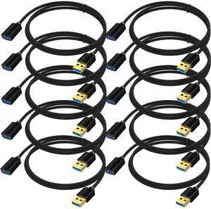 XiAyriky USB Extension Cable 10-Pack, 6 Feet USB 3.0 Extender Cord Male to Female for USB Flash Drive, Card Reader, Hard Drive, Keyboard,Mouse, Xbox, Printer, Camera