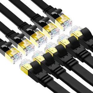 Yauhody CAT 8 Ethernet Cable,High Speed 40Gbps 2000MHz Flat SFTP Network Cable with Gold Plated RJ45 Connector,CAT8 Internet LAN Patch Cord for Gaming,Routers,Modems (1.5ft/10 Pack/Black)