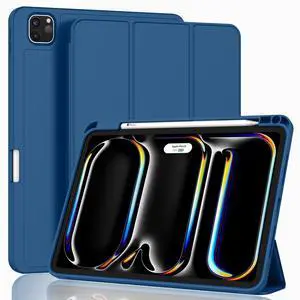 ZryXal New iPad Pro 13 Inch Case M4 (2024 Model, 7th Generation) with Pencil Holder, Smart iPad Case [Support Pencil Pro and Pencil (USB-C)], Support Touch ID and Auto Wake/Sleep (New Navy Blue)
