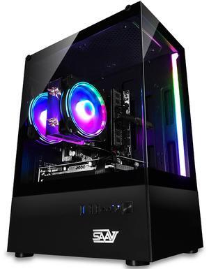 SAAV X1 Prebuilt Gaming PC Desktop - Intel Core i5 3.4GHz, 16GB RAM, GEFORCE GTX 750 GDDR5 GPU, 512GB NVME SSD, WiFi 6, Bluetooth, Win 10, Mouse Keyboard, PC Gaming Computer Desktop, 1-Year Warranty