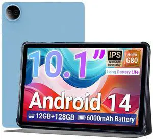 DigiLand Tab R10 PRO 10.1" Tablet - Android 14 OS,MediaTek Helio G80 Octa-Core,12GB RAM + 128GB Storage,HD IPS Touchscreen,13MP+8MP,Wi-Fi 6,10-Hr Battery,Includes Stand Case,Google Tablets 2025,Blue