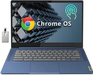 Lenovo IdeaPad Slim 3 Chromebook, 14'' FHD IPS Touchscreen Laptop, MediaTek Kompanio 520 Processor, 4GB RAM, 64GB eMMC, Webcam, Regular Keyboard, WiFi6, Chrome OS, Abyss Blue, 128GB Hotface USB Card