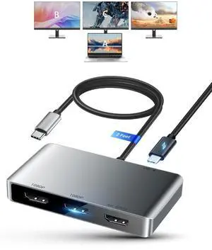 avedio links USB C to 3 HDMI Adapter, HDMI Splitter Extended Display for Triple Monitor with 100W PD Port, Only 1 Port 4K@60Hz, Out 2 and 3 1080p, Display 4 Separate Screens for Windows/Mac OS
