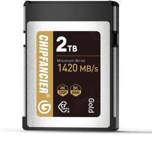 CHIPFANCIER CFexpress 2.0 Type B 2 * 968GB Memory Card Up to 1750MB/s Read 1420MB/s Write-Raw 8K Video Recording Compatible with Nikon D5/D6/Z7/Z9 Panasonic Canon EOS DJ for Photographers Gold