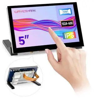 Waveshare 5inch Capacitive Touch Display, compatilbe with Raspberry Pi 5/4B/3B/CM4/3, DSI Interface, IPS Panel, 1024x600 Pixels, Toughened Glass Panel, No Driver Required