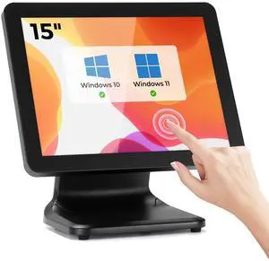 MUNBYN 15-inch POS Touch Screen Monitor, True Flat Seamless POS Monitor, Heavy-Duty Metal Stand, HDMI/VGA Capacitive Screen Display for Retail Restaurant, Bar, Gym, Warehouse, No Driver Required