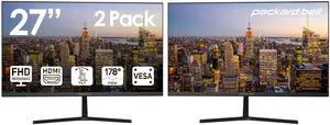 Packard Bell airFrame 27" FHD Monitor, 1920x1080, Ultrawide, VESA Mount, Tilt Adjust, HDMI/VGA, Slim Bezel, for Home, Office, and Light Gaming - 2 Pack