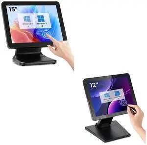 MUNBYN 15-inch POS Touch Screen Monitor, True Flat Seamless POS Monitor, Heavy-Duty Metal Stand, and 12-inch POS Touchscreen Monitor, No Driver Required