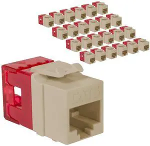 ICC CAT6 Keystone Jack with Slim Profile 180 Degree Punch Down, RJ45 UL Listed PoE++ TAA Compliant for Wall Plate or Patch Panel, Works with JackEasy Termination Tool, Ivory 25 Pack
