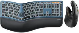 ProtoArc EK01 Plus Backlit Full Size Wireless Ergonomic Keyboard Blue and EM11 NL Bluetooth Vertical Mouse Black
