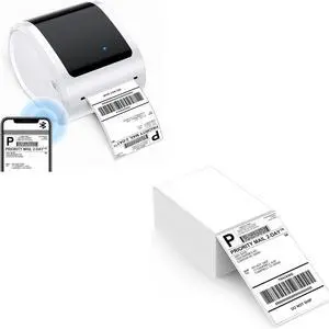 ASprink Bluetooth Thermal Label Printer 4x6 with 4"x 6" Fanfold Thermal Labels(500 Labels