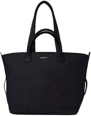 Cincha Large Canvas Tote Bag with Laptop Sleeve, Water-Resistant, Vegan Leather Accents, Hidden Strap Slot - Ideal for Travel, Work, Fits 13'' Laptop, Multiple Pockets, and Water Bottle Holders - Jet