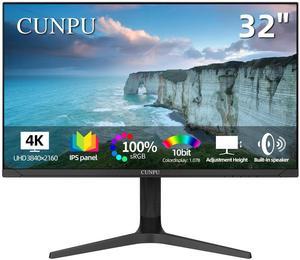 CUNPU 32 inch 4K UHD (3840 x 2160) Monitor IPS Ultra-Thin Computer Monitor 60Hz sRGB 100% Built-in Dual Speakers HDR10 VESA DisplayPort HDMI Height/Tilt/Pivot Adjustment