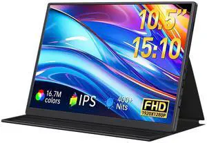 DAMRAPT Small Portable Monitor 10.5" 1920x1280 FHD 400Nits Eye Care Mini Travel Monitor w/Smart Cover & Speaker, HDR Portable Gaming Display, USB C HDMI External Screen for Laptop Switch, PS5/4