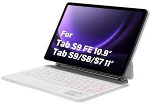 DUNNO Magnetic Keyboard Case for Samsung Galaxy Tab S9 FE 10.9" & S9/S8/S7 11", Floating Cantilever Stand, Multi-Touch Trackpad, Backlit Keyboard (White)