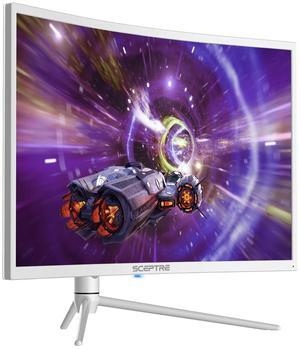 Sceptre Curved 32-inch QHD Gaming Monitor 2560 x 1440 up to 165Hz 144Hz 1ms HDR1000 99% sRGB, Light Sensor Height Adjustable DP HDMI USB Type C 3.1 Build-in Speakers Nebula White (C325B-QWN168W)