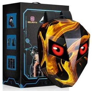 Gelrova Motorcycle Backpack for Men, LED Backpack with Programmable Screen, Hard Shell Large Capacity Waterproof Helmet Bag Laptop Backpack, Large Size 19inch, Flaming Knight