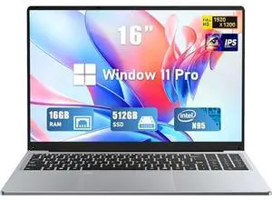 FUNYET Gaming Laptop, 16 Inch FHD Display (1920 x 1200), N95 Laptop Computer (up to 3.4GHz), 16GB RAM 512GB SSD, Supports 180 Angle Opening, Bluetooth, Backlit Keyboard, Windows 11 Pro