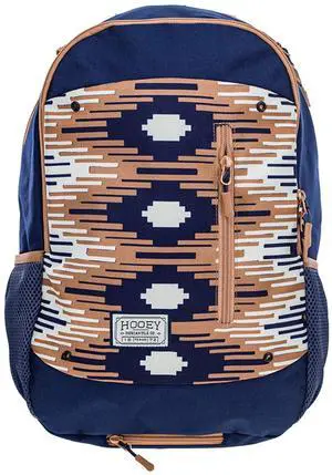HOOEY "Rockstar 20 Liter School Hiking Backpack Rain Cover Hat Strap Laptop Sleeve Hydro Pockets (Navy/Tan)