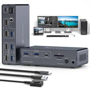 JCYMELE USB C HDMI Docking Station Dual Monitor for Laptop and Computer(13-in-1) Type C Dock with 2 4K@60Hz 2 HDMI 2.0, 10Gbps USBC + USBA 3.2 Date, 5Gbps USB 3.0 Date and SD/microSD Card Slots
