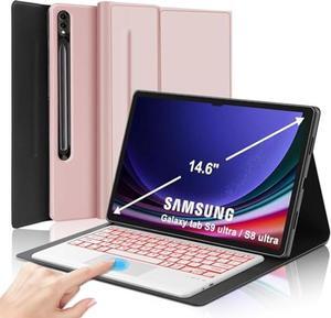 KVAGO Keyboard Case for Samsung Galaxy Tab S9/S8/S10 Ultra 14.6 inch, 7 Color Backlit Keyboard, Multi-Gesture Smart Touchpad, Smart Cover Compatible with S Pen, Auto Sleep/Wake (Coral Pink)