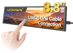 LESOWN 8.8 inch Small Mini Touchscreen Monitor 480x1920 IPS USB Type C Long Stretched Bar 600cd/m2 High Brightness Adjustable Strip Display for Windows Computer PC Sub Screen